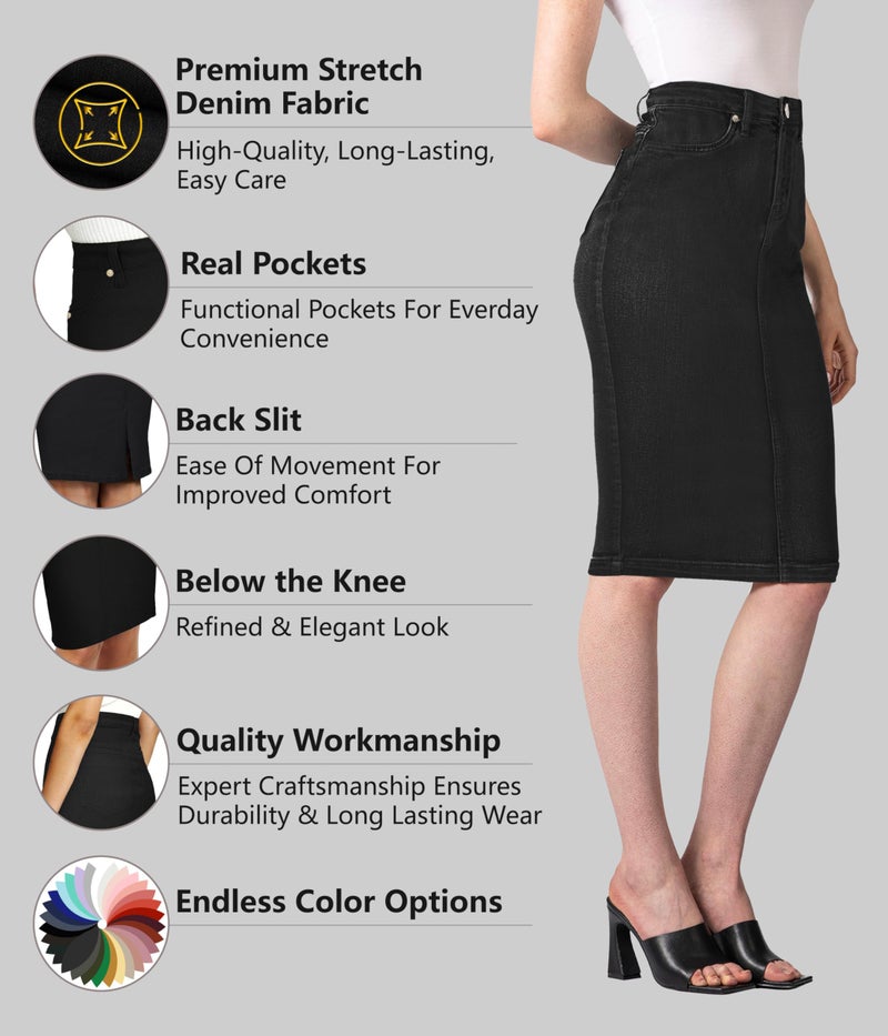 Lexi Womens Stretch Pencil Skirts with Functional Pockets, A Line & Destructed Mini Denim Skirts SKS19410 Black 6 - Image 2